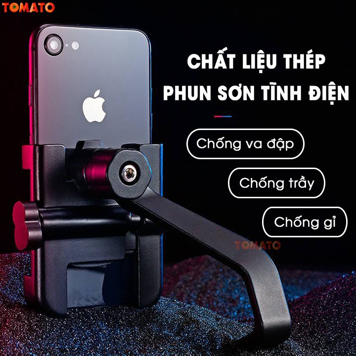 Giá đỡ điện thoại - Kẹp điện thoại gắn xe máy inox C2 chống rung, chống cướp cực chắc chắn - Phụ Kiện Tomato