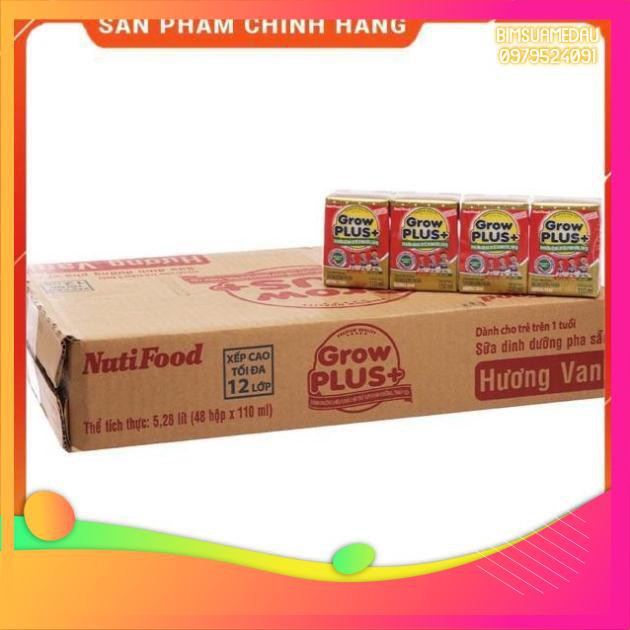 [CHÍNH HÃNG] Sữa Bột Pha Sẵn Nutifood Grow Plus+ Đỏ Hương Vani Thùng 48 Hộp x 110ml (Cho trẻ suy dinh dưỡng, thấp còi)