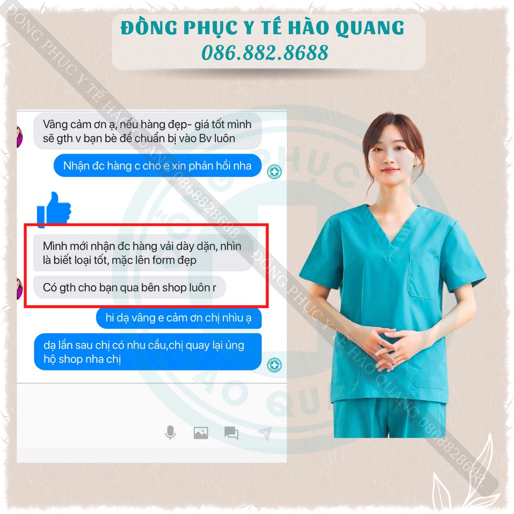 Bộ Scrubs Bác Sĩ, Bộ Đồ Cổ Tim Spa Xanh Bạc Hà Hàng Cao Cấp
