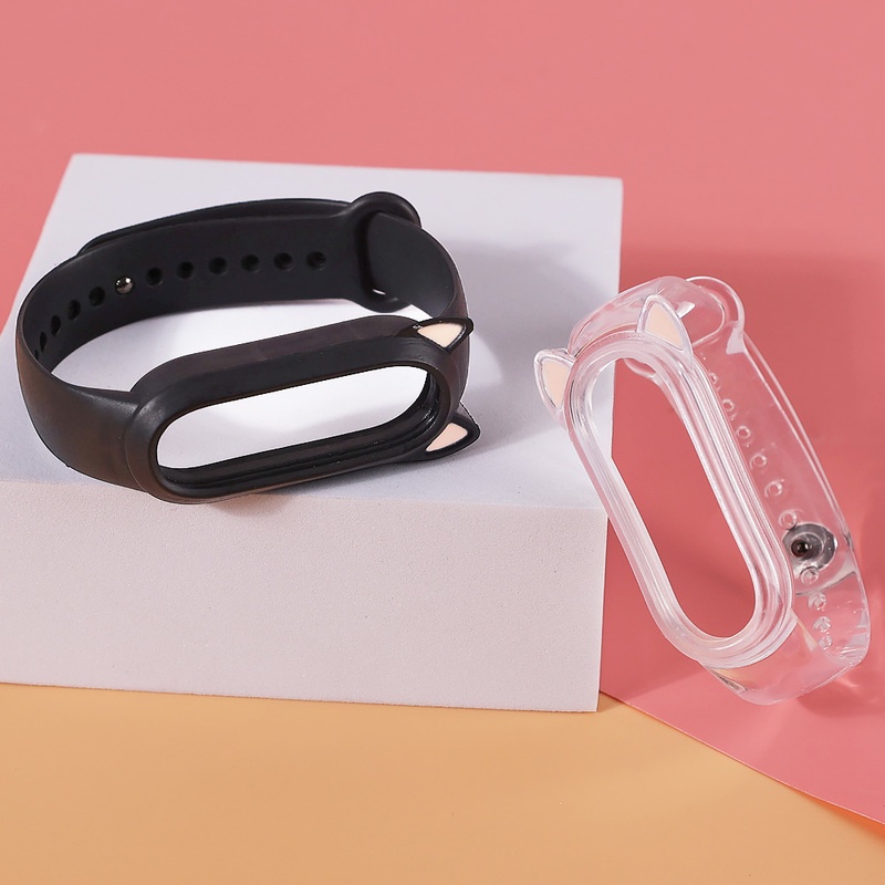 Dây Đeo Cổ Tay Bằng Silicone Mềm Hình Tai Mèo Cho Xiaomi Mi Band 3/4/5/6/
