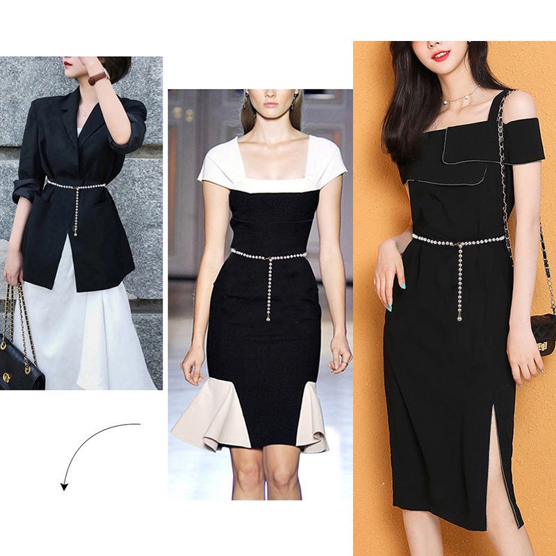 Thắt Lưng Dây Xích Mỏng Đính Ngọc Trai Thời Trang Thích Hợp Phối Đầm/Đầm/Áo Khoác