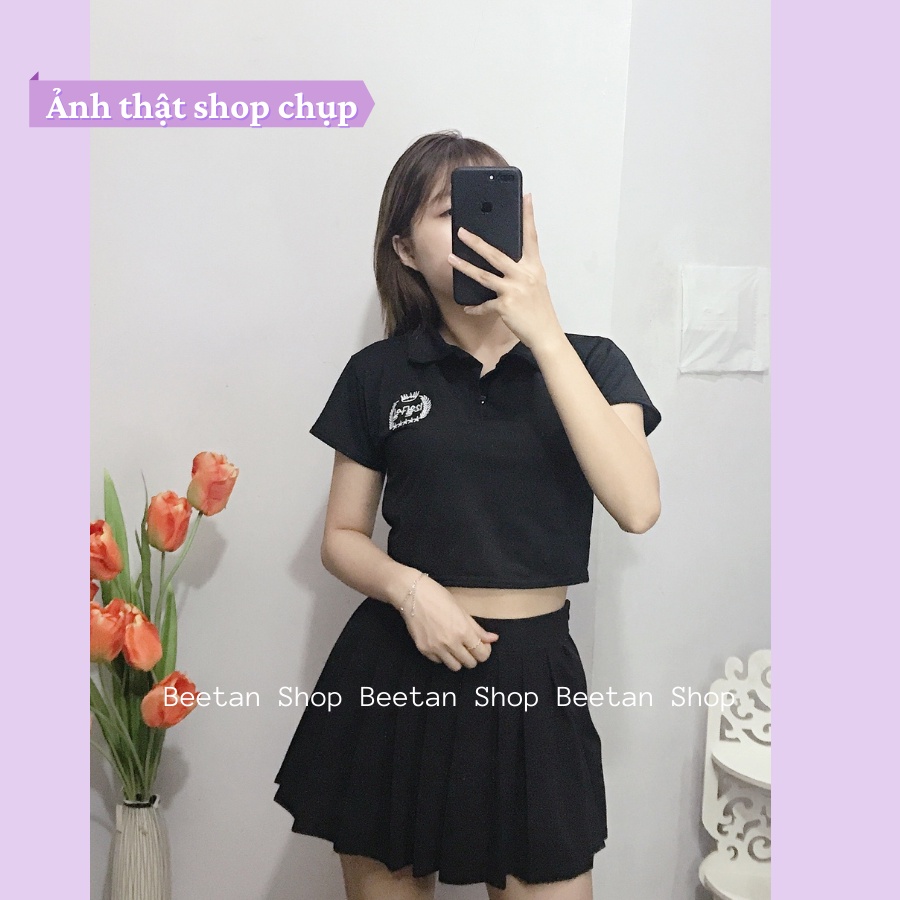 Áo croptop nữ ngắn tay có cổ - áo polo dáng ngắn Hàn Quốc HOJI