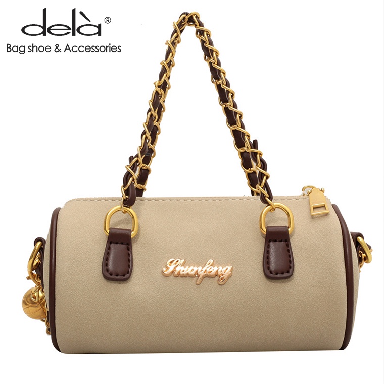 Dela Túi Xách Da Lộn Mềm Mại Phối Dây Xích Kim Cương Màu Be Phong Cách retro Cao Cấp Phù Hợp Với Nữ