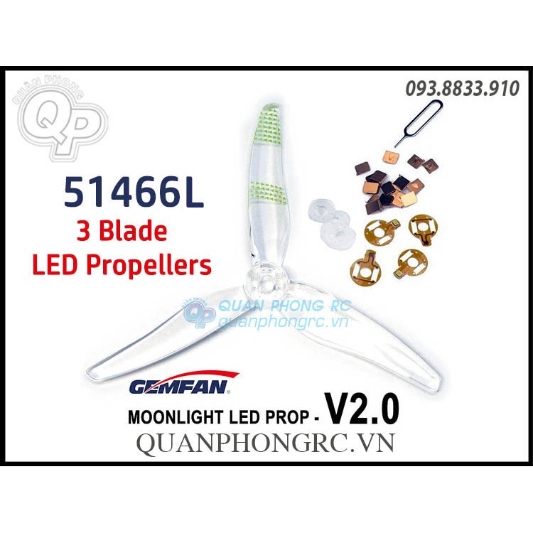 Cánh LED GEMFAN Moonlight V2 51466L 3 Blade LED Propellers (2 Cặp) - Không Kèm Pin