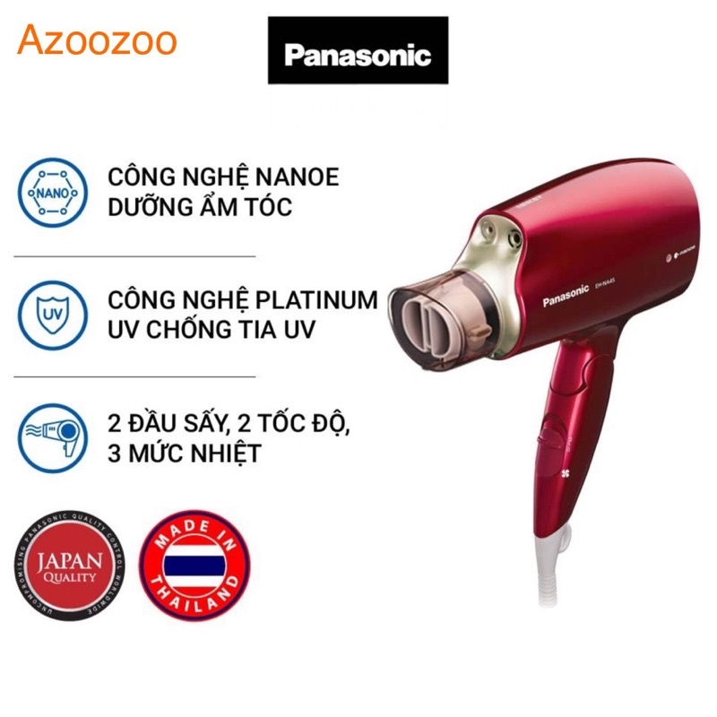 Máy sấy tóc Nanoe dưỡng ẩm, chăm sóc tóc và da đầu Panasonic EH-NA45RP645 - Bộ 2 đầu sấy tạo kiểu – Công suất 1600W