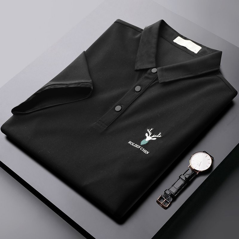 Áo Thun Nam Cổ Bẻ Ngắn Tay Vải Cá Sấu Cao Cấp Siêu Đẹp THÊU ĐẦU HƯƠU Phong Cách Hàn Quốc