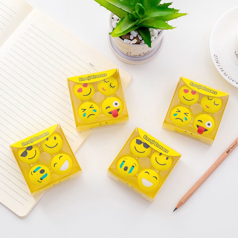 Set gôm tẩy văn phòng phẩm họa tiết biểu tượng cảm xúc đáng yêu cho bé