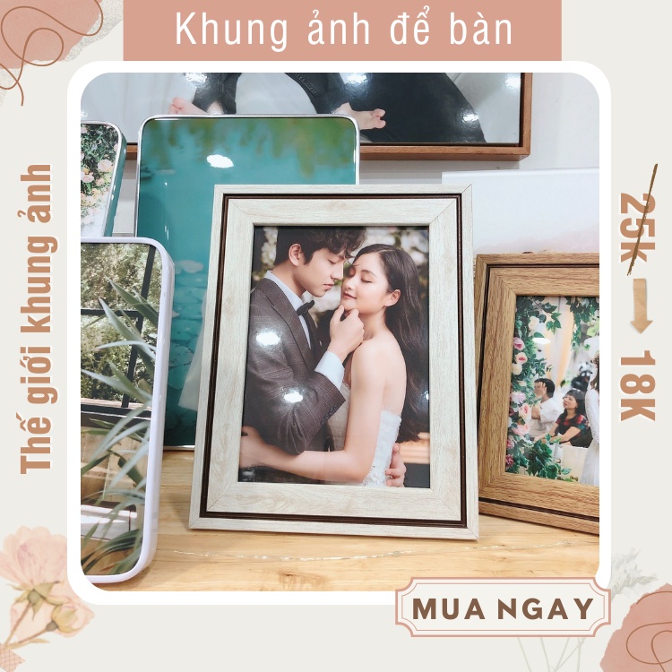 Khung ảnh cỡ 10x15, viền khung độc đáo, khung treo tường trang trí nhà cửa đẹp, tặng kèm đinh và móc treo tường