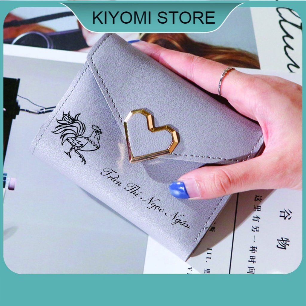Ví nữ ngắn khắc chữ đẹp cầm tay mini cao cấp  nhiều ngăn bỏ túi giá rẻ nhỏ gọn thời trang  Hàn Quốc KIYOMI STORE