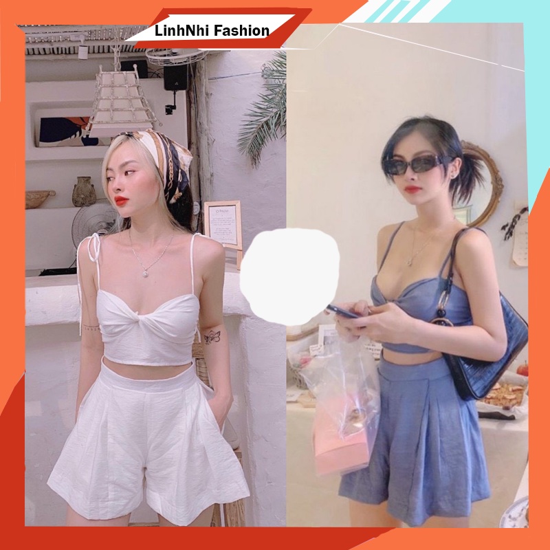Sét bộ đồ 3 món đi biển nữ áo cúp ngực 2 dây mix quần sooc thô mát chun kèm khăn lụa cực xinh D22