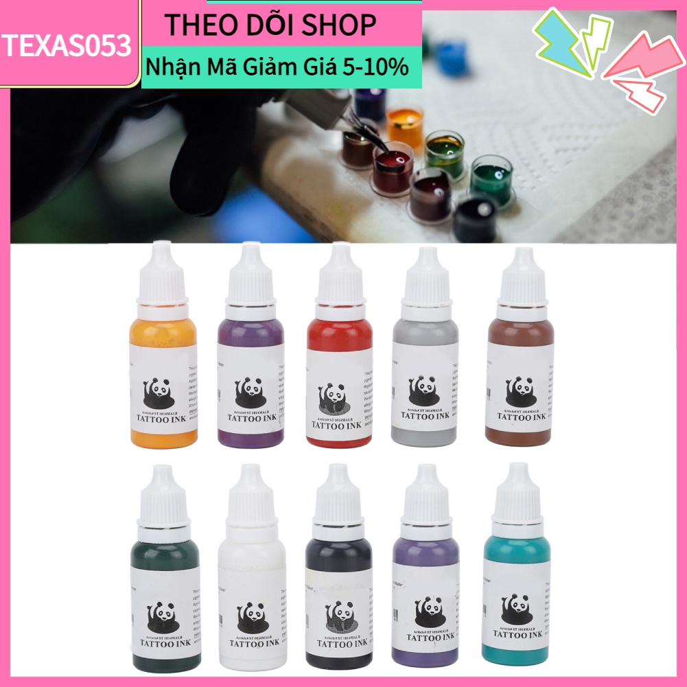 [Hàng Sẵn] Set 10 Mực Xăm Hình Chuyên Nghiệp15ml Màu Sắc Sống Động Tươi Sáng【Texas053】