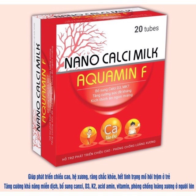 Nano Calci Milk Aquamin f - sữa non canxi vỉ 5 ống x 10ml, hộp 4 vỉ