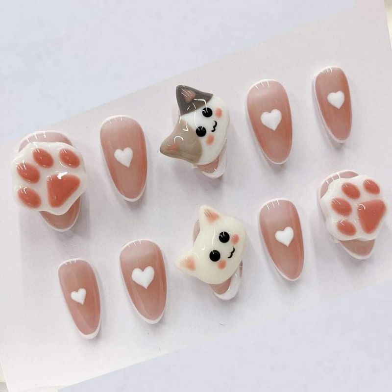 Móng giả_nail box móng thiết kế mèo dễ thương phong cách hàn