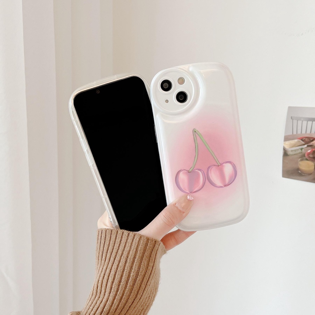 Ốp Điện Thoại TPU Dẻo IMD In Hình Quả Cherry Màu Trắng Hồng Đơn Giản Cho iphone 13 12 11 Pro Max X XR XSMax