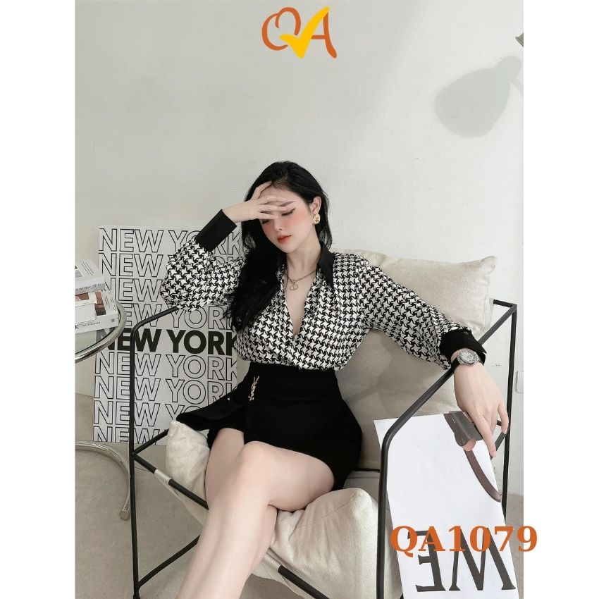 Set Váy thời trang dạo phố, công sở Quocanh, form chuẩn dáng, chân váy phối với áo sơ mi tay dài