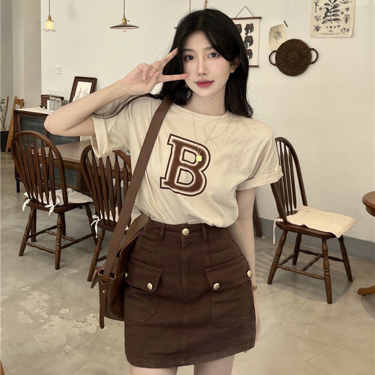 Áo thun T-shirt cổ tròn tay ngắn in hình chữ cái thời trang mùa hè mới 2022 phong cách