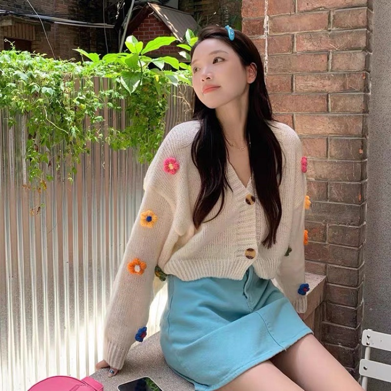 Áo Khoác Len Cadigan Đính Hoa Nổi 5 Màu Siêu Xinh Có Ảnh Thật Kèm Video
