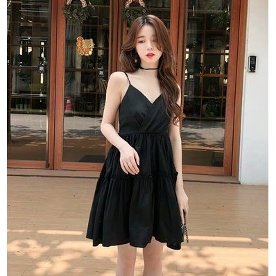 Đầm Xoè Nữ- Váy 2 Dây Nhún Tầng Cổ V  Eo Sexy Form Dài Cực Xinh