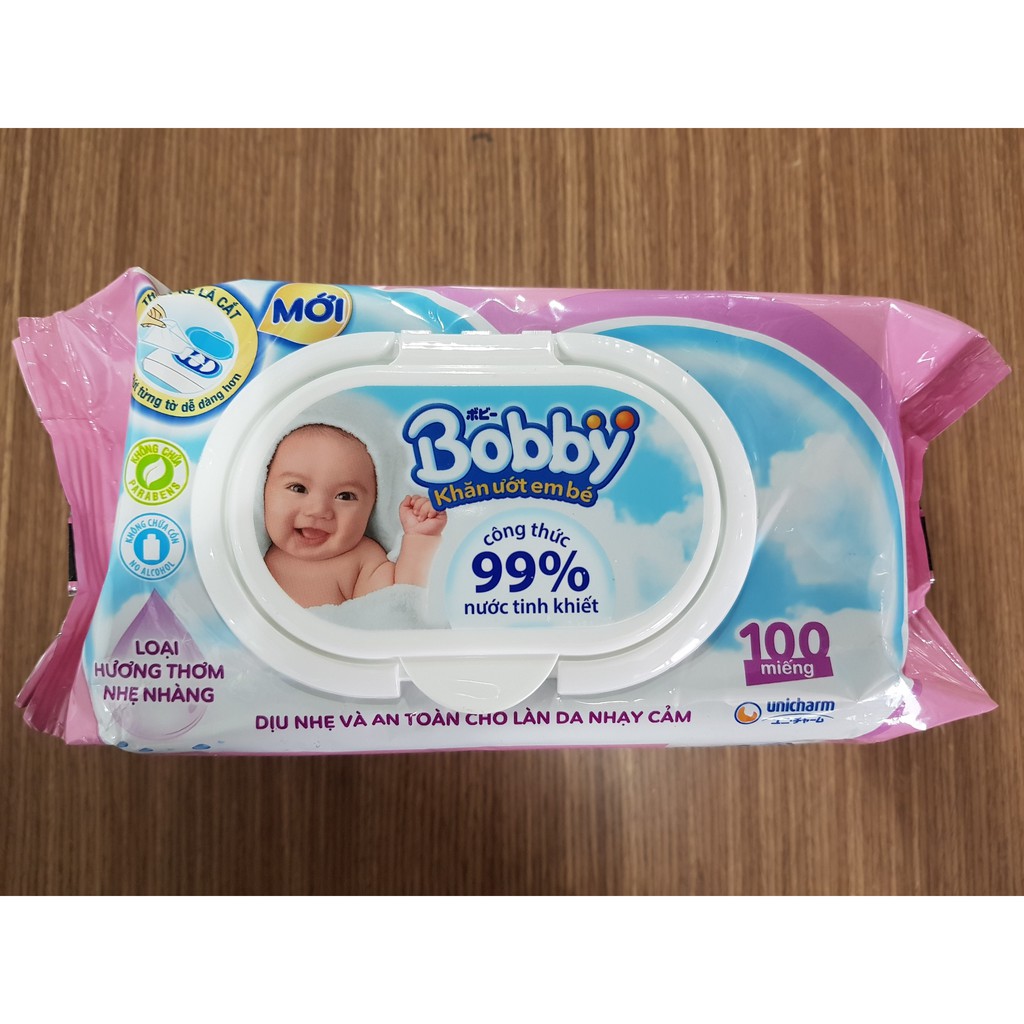 COMBO 2 Gói Khăn Ướt Bobby Care 100 Tờ ( CÓ MÙI -  KHÔNG MÙI )