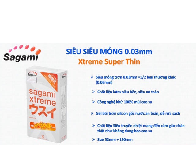 Bao cao su Sagami Siêu mỏng nhất thế giới Xtreme Super Thin, 10 cái