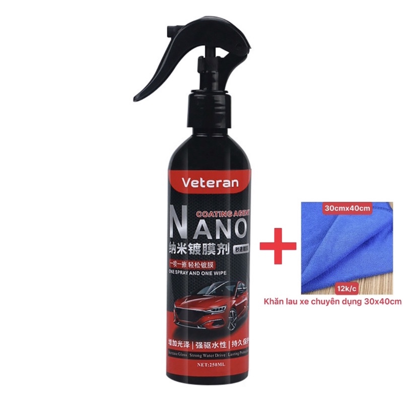 Bình xịt, chất xịt phủ nano 250ml bảo vệ sơn , kính ô tô, xe máy, mắt kính, " TẶNG 1 KHĂN LAU XE CHUYÊN DỤNG"