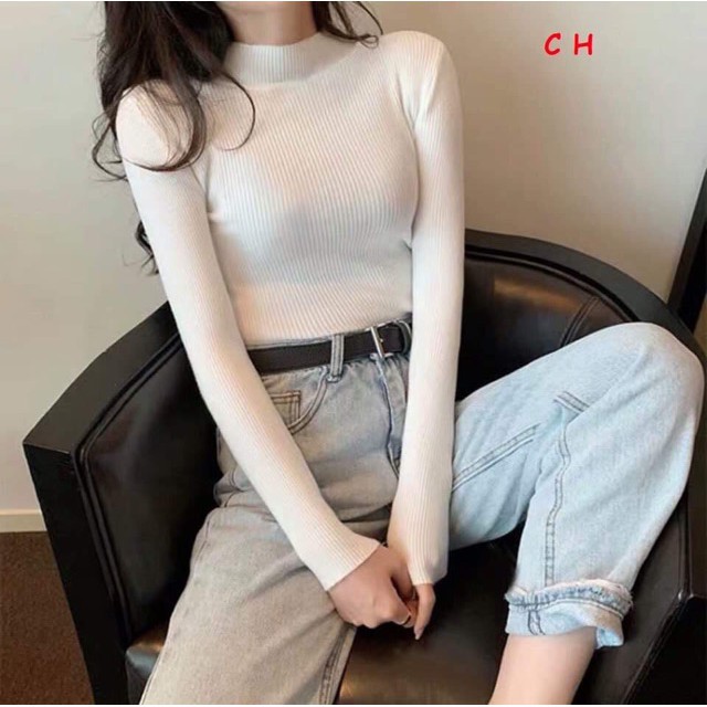 Áo len cổ 3 phân chất len gân đẹp