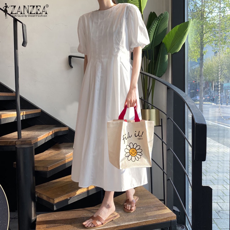 Đầm maxi Zanzea tay lửng cổ tròn thời trang dành cho nữ