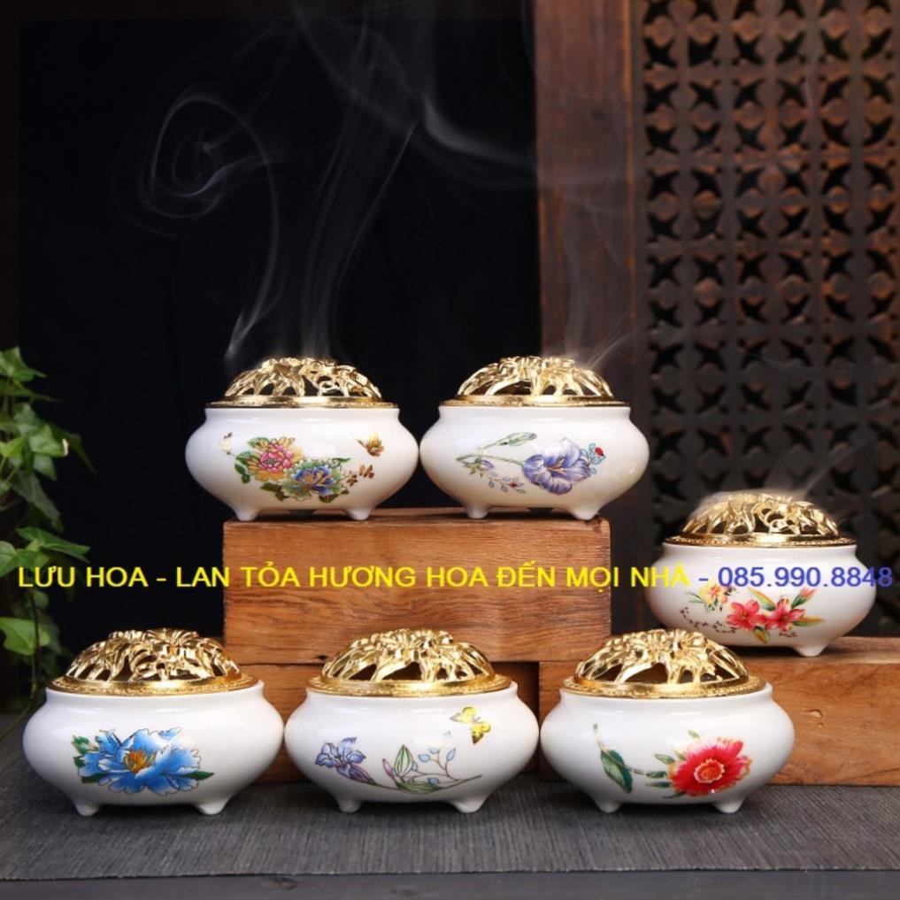 Trầm hương , dụng cụ đốt trầm, lư đốt trầm men rạn ngọc cao cấp - Tặng kèm nụ trầm .