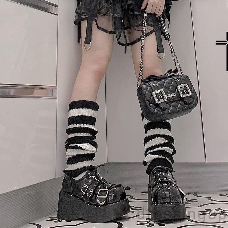 Vỏ bọc ống chân dệt kim co giãn màu trơn họa tiết kẻ sọc cho nữ