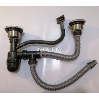 Bộ xi phông thoát nước chậu rửa bát 2 hố thường