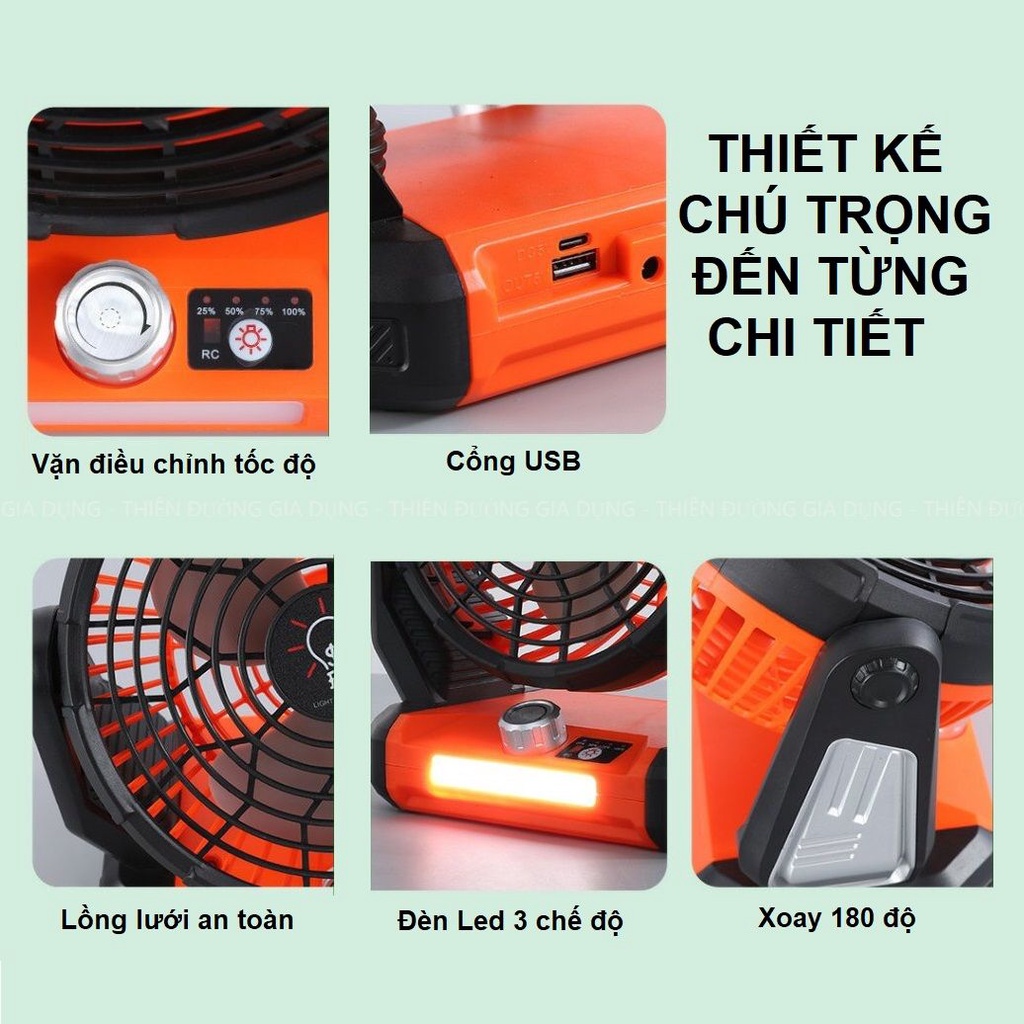 Quạt tích điện để bàn  4800mAh quạt sạc tích điện mini đa năng, treo tường, an toàn cho trẻ nhỏ