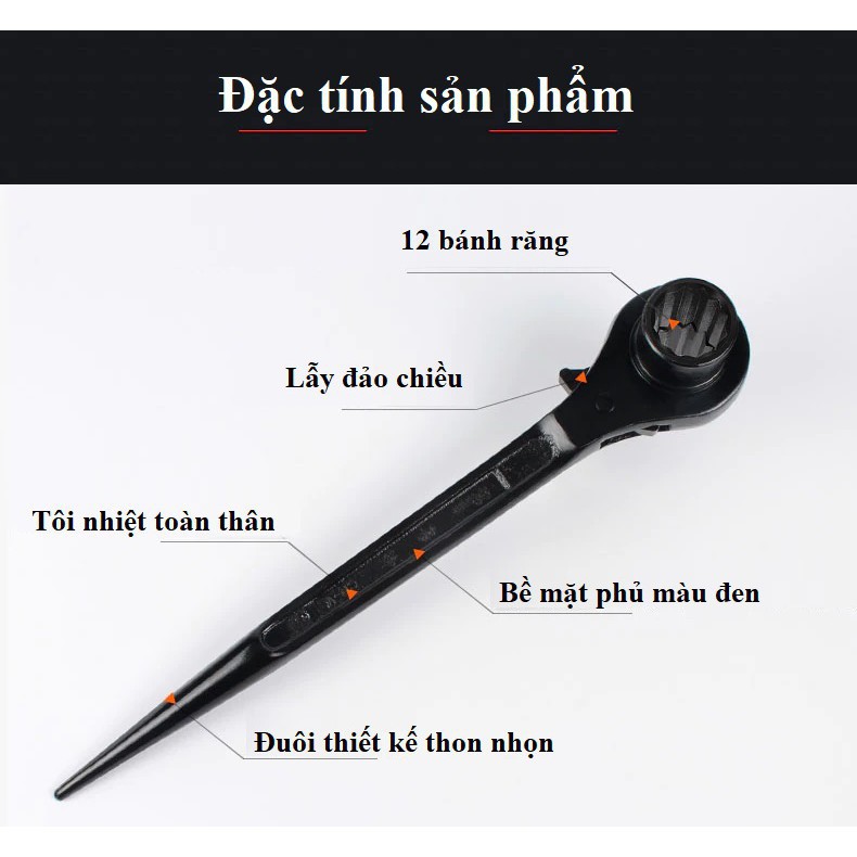 Cờ lê đuôi chuột, cờ lê giàn giáo tự động LS  thép cao cấp CR-V, tuýp giàn giáo đa năng 2 đầu đủ size