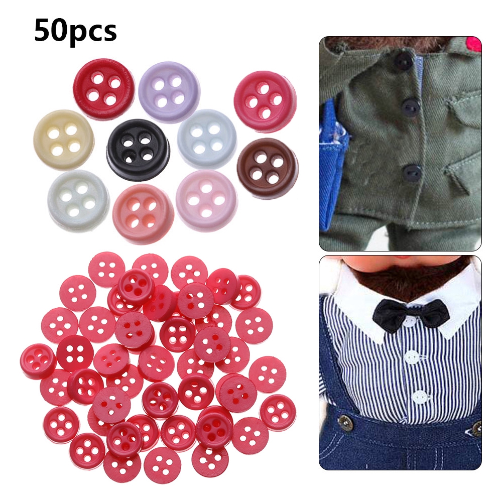 Set 50 cúc tròn Mini nhiều màu chuyên dụng may đồ búp bê