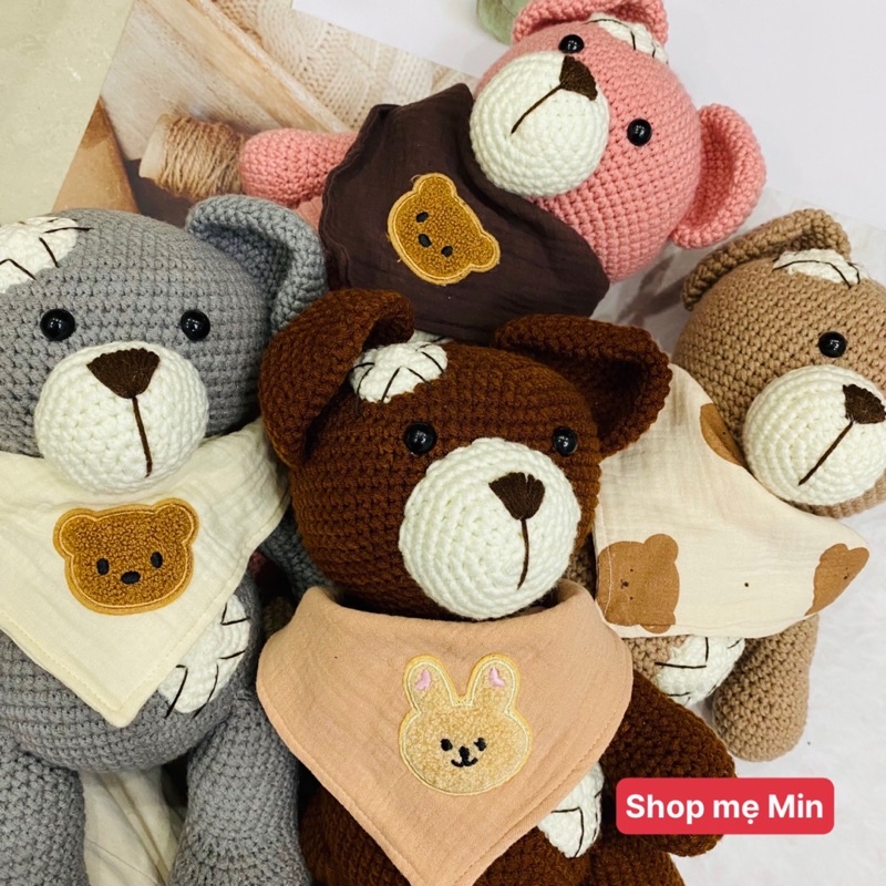 Gấu bông cho bé bằng len, thỏ/ cừu / cún len an toàn cho bé - THỎ LEN - SHOP MẸ MIN
