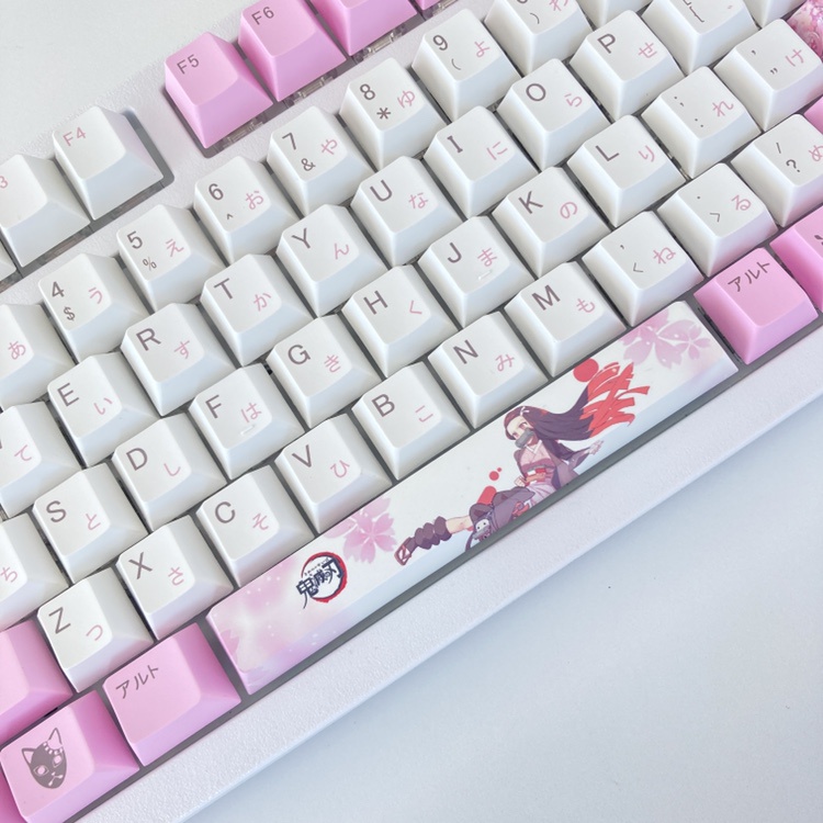 Keycap Kamado Nezuko chất liệu PBT loại dày in dyesub 5mặt 136 nút phím kimetsu no yaiba demon slayer layout bàn phím cơ