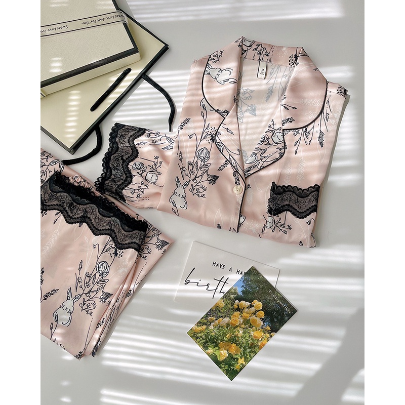Bộ Đồ Ngủ Dài Tay Bằng Lụa Thời Trang Dành Cho Nữ