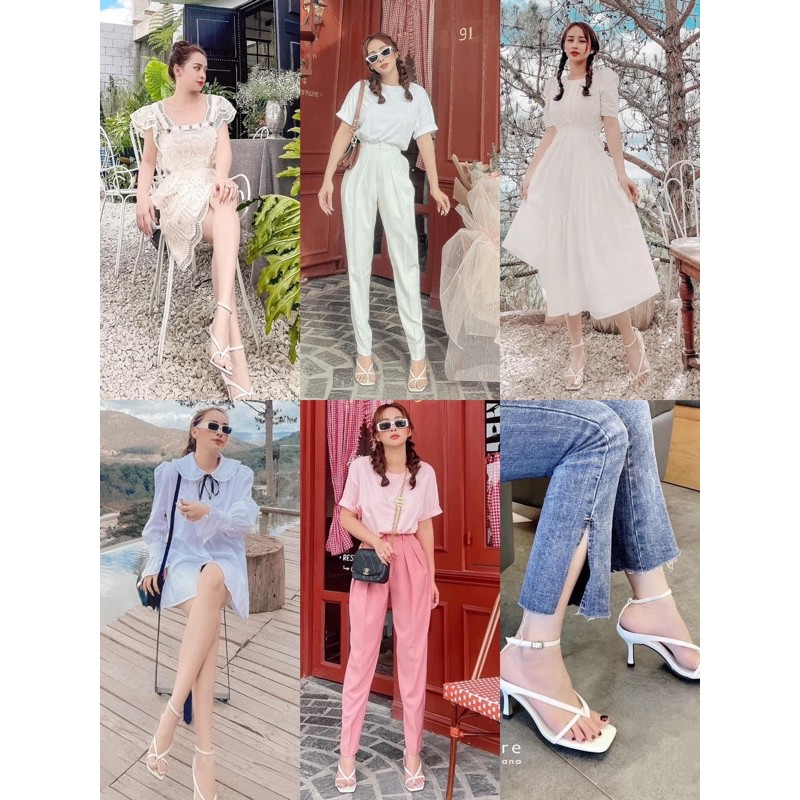 LOVIIECORNER - GIÀY SANDAL NỮ CAO GÓT THỜI TRANG QUAI MÃNH XỎ NGÓN CHÉO KIỂU ĐẾ NHỌN 9CM 2 MÀU ĐEN TRẮNG  LOVIIE G200522