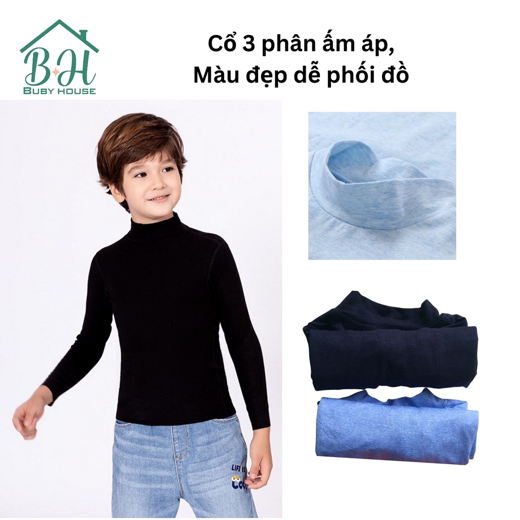 Áo giữ nhiệt bé trai bé gái 8-28kg Bubyhouse A01. Áo thun dài tay thu đông cho bé chất cotton lụa mềm mịn 1 2 3 4 5 6 t