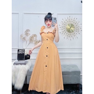 Đầm lụa trơn tay cánh tiên có nút