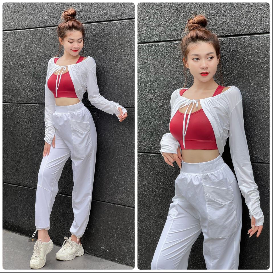 Áo Khoác Tay Dài Thể Thao Nữ Cổ Nhún Siêu Xinh