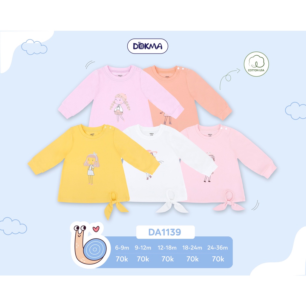 (6-9 tháng) Áo dài tay bé gái Dokma - chất cotton hữu cơ mềm mại, thoáng khí (DA1139)