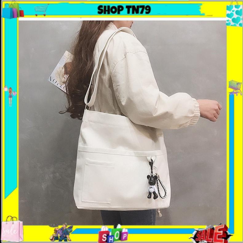 TÚI TOTE ĐEO CHÉO 4 NGĂN VẢI CANVAS PHONG CÁCH ULZZANG UNISEX CV-107