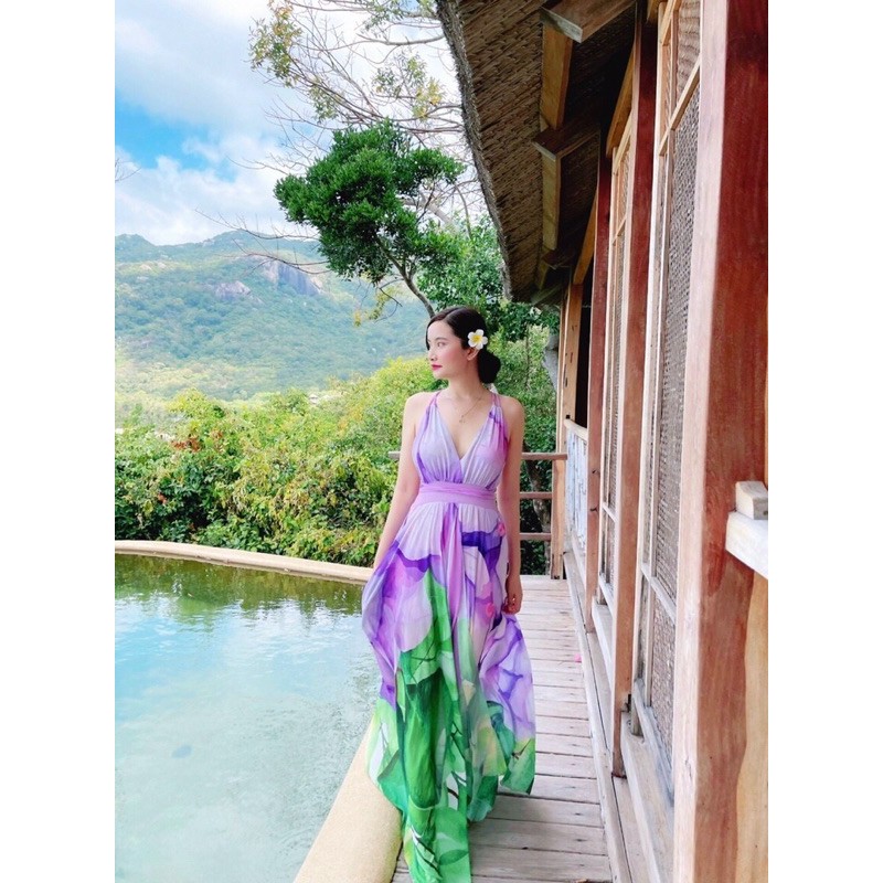(miễn phí chỉnh váy) đầm maxi ombre màu loang hoa hai dây hở lưng đi biển du lịch chụp hình sống ảo thiết kế sang trọng | BigBuy360 - bigbuy360.vn