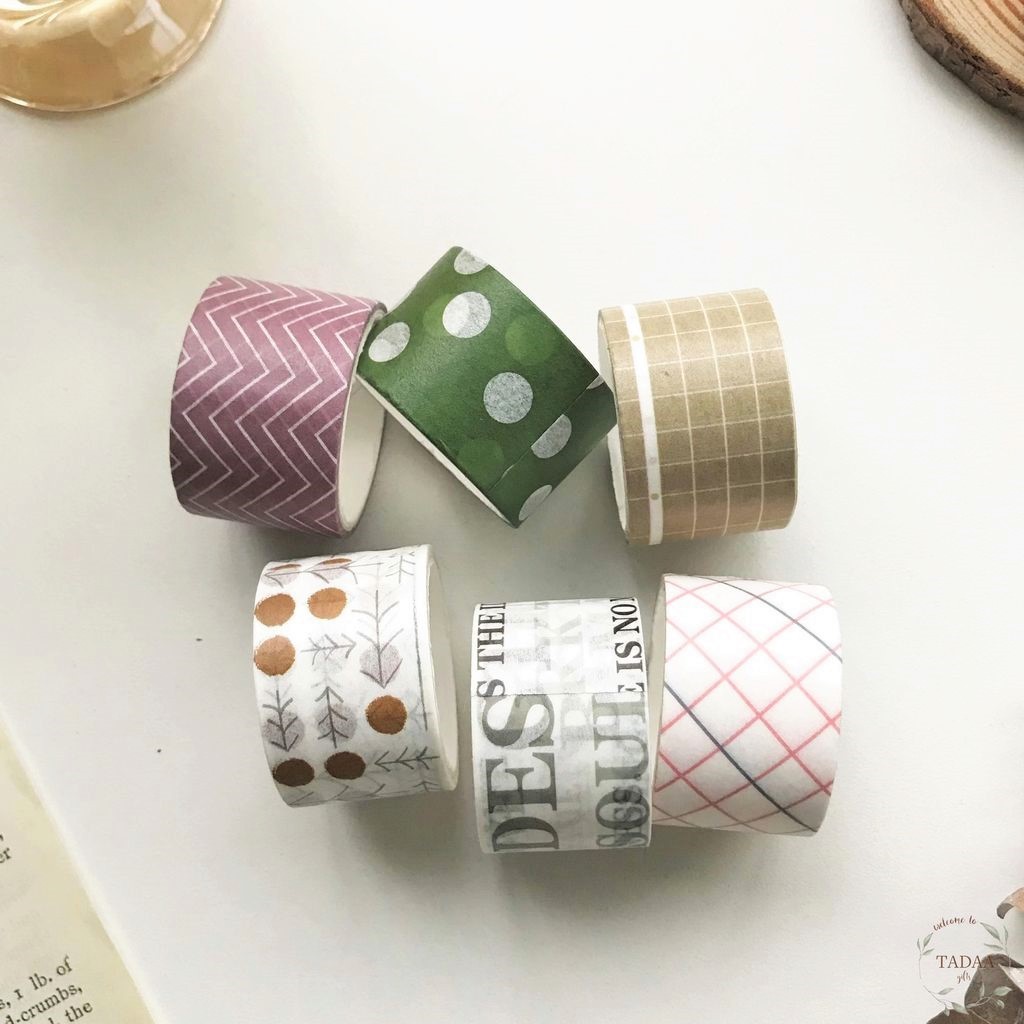 Washi tape họa tiết đơn giản băng keo giấy chữ trang trí nhật ký