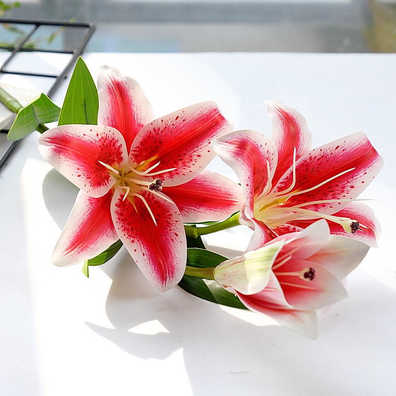 Nhánh Hoa lily Giả 3 Đầu Dùng Trang Trí Nhà Cửa