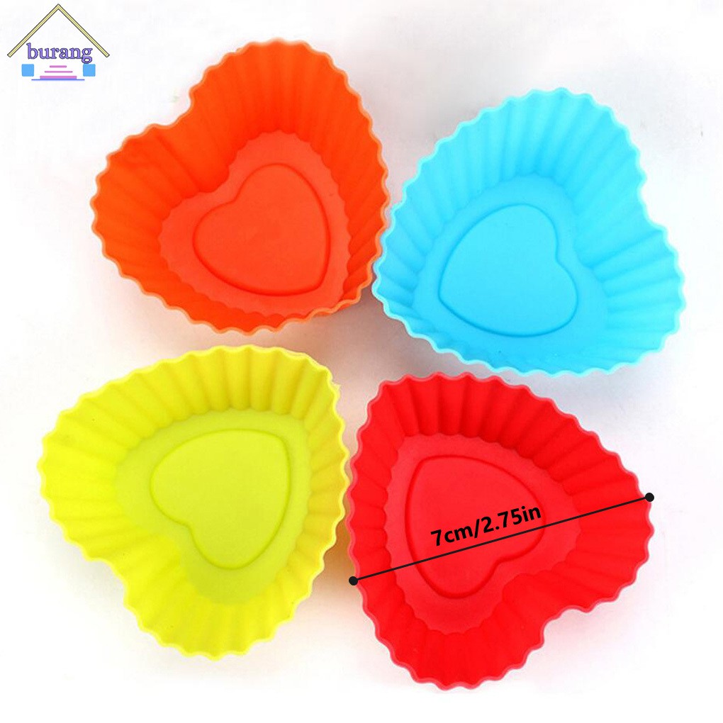 Set 6 Khuôn Silicon Làm Bánh Cupcake Thiết Kế Hình Trái Tim
