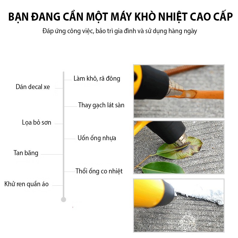 Máy Khò Nhiệt, Màng Co, Đóng Seal, Thổi Hơi Nóng 1500W (Có Điều Chỉnh Nhiệt)