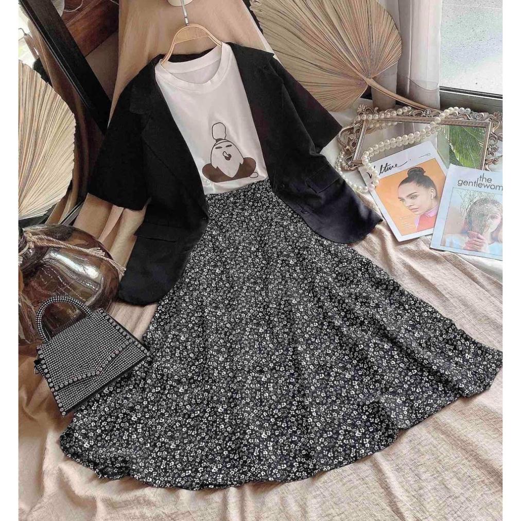 S40 CAO CẤP Combo 3 món: Áo blazer kèm chân váy hoa nhí và áo thun (S40) OR | BigBuy360 - bigbuy360.vn