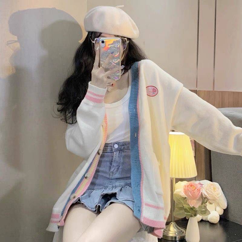 Áo Khoác Cardigan Dệt Kim Dáng Rộng Phong Cách Hàn Quốc Thời Trang Thu Đông Cho Học Sinh