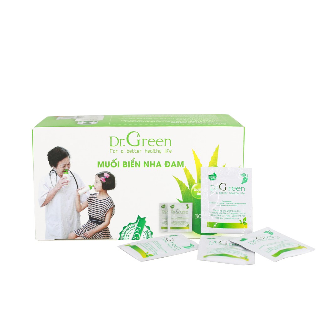 Muối Biển Nha Đam Dr.Green| Hộp 30 gói| Rửa mũi cho bé và người lớn| Hiệu quả với viêm mũi dị ứng, viêm mũi xoang